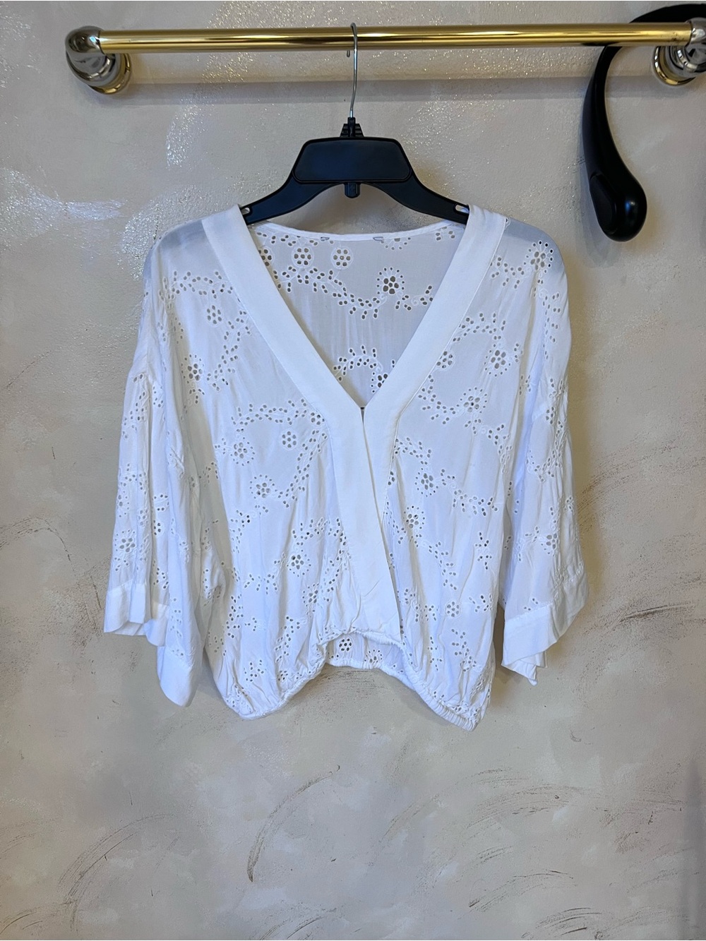 White Eyelet V-Neck Women's Top